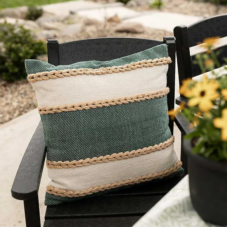Pillows>Kirklands Home Green Woven Wide Stripe Indoor/Outdoor Pillow