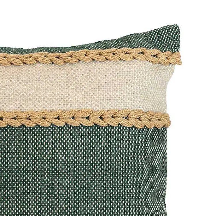 Pillows>Kirklands Home Green Woven Wide Stripe Indoor/Outdoor Pillow