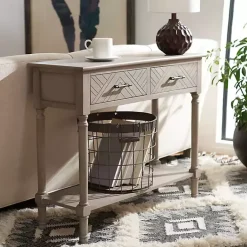Kirklands Home Greige Chevron 2-Drawer Console Table Gray Clearance