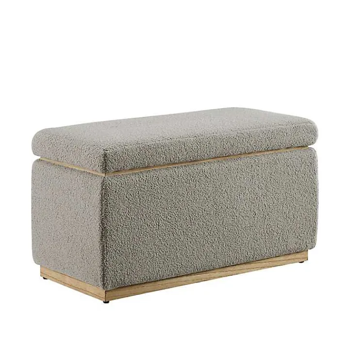 Kirklands Home Greige Sherpa & Pine Rectangle Storage Ottoman Discount