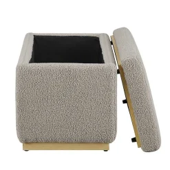 Kirklands Home Greige Sherpa & Pine Rectangle Storage Ottoman Discount