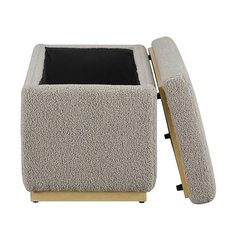 Kirklands Home Greige Sherpa & Pine Rectangle Storage Ottoman Discount