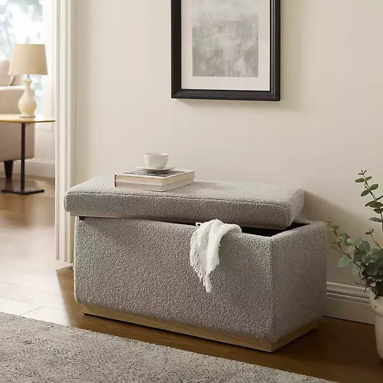 Kirklands Home Greige Sherpa & Pine Rectangle Storage Ottoman Discount