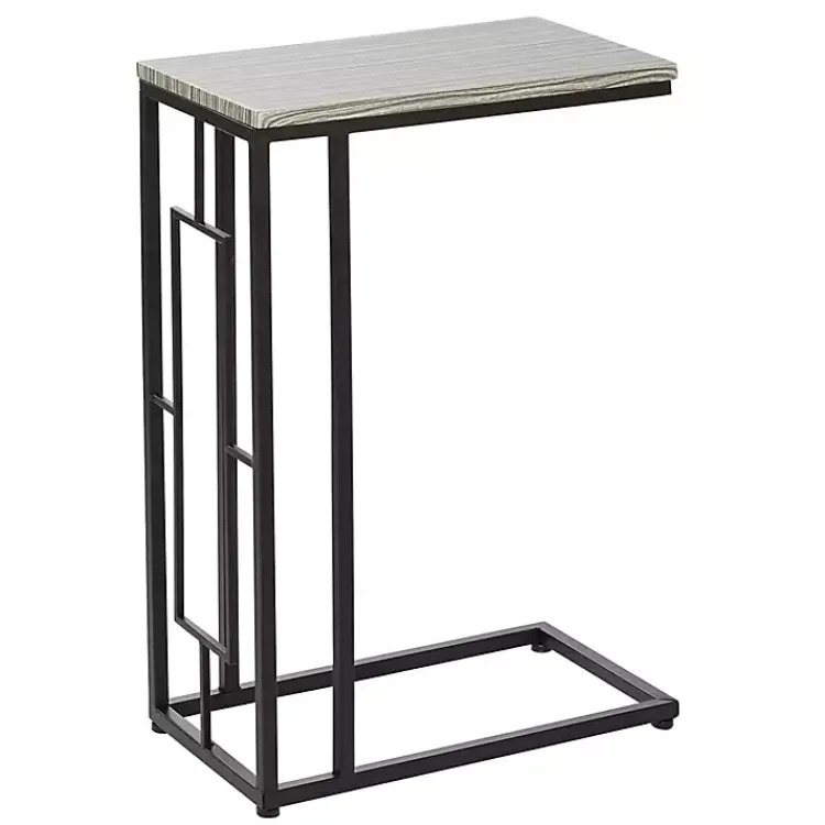 Kirklands Home Gunmetal Black Geometric Metal C-Table Brown Hot