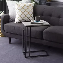 Kirklands Home Gunmetal Black Geometric Metal C-Table Brown Hot