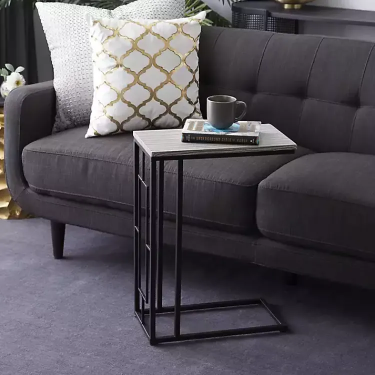 Kirklands Home Gunmetal Black Geometric Metal C-Table Brown Hot