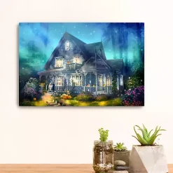 Halloween>Kirklands Home Halloween Mansion Canvas Art Print, 16x24 Blue