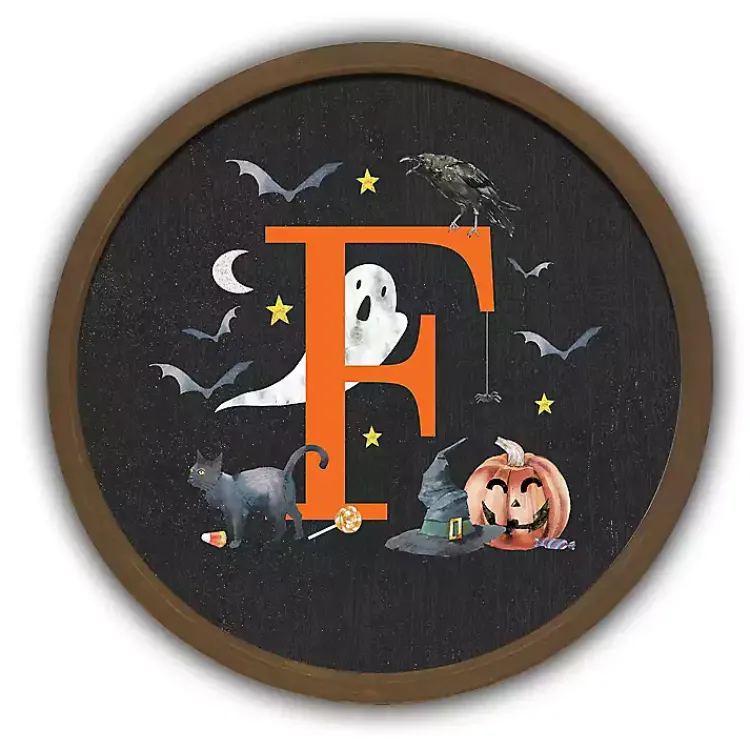 Halloween>Kirklands Home Halloween Monogram F Brown Framed Wall Plaque