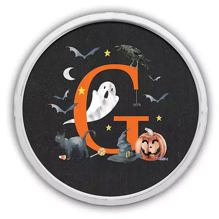 Halloween>Kirklands Home Halloween Monogram G White Framed Wall Plaque
