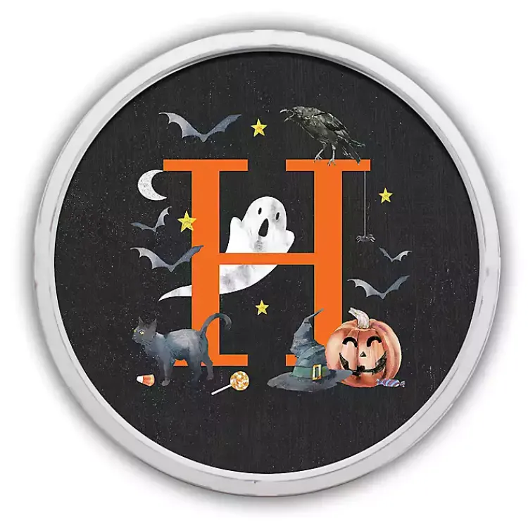 Halloween>Kirklands Home Halloween Monogram H White Framed Wall Plaque