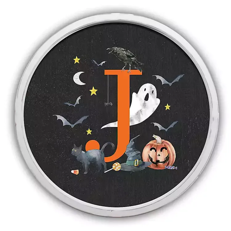 Halloween>Kirklands Home Halloween Monogram J White Framed Wall Plaque