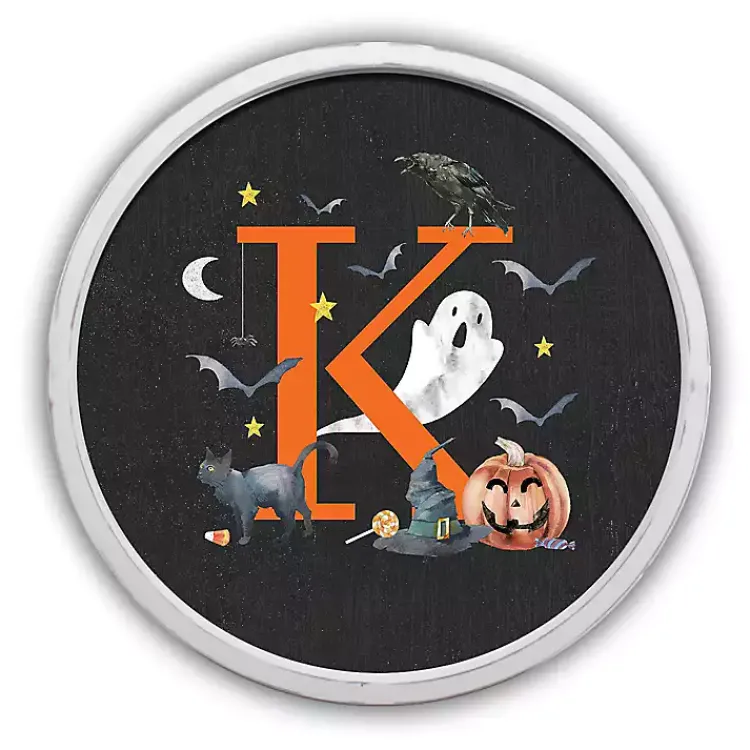 Halloween>Kirklands Home Halloween Monogram K White Framed Wall Plaque