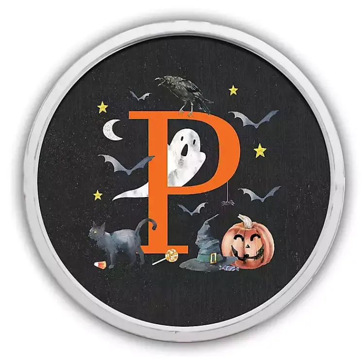 Monogram Seasonal Decor>Kirklands Home Halloween Monogram P White Framed Wall Plaque