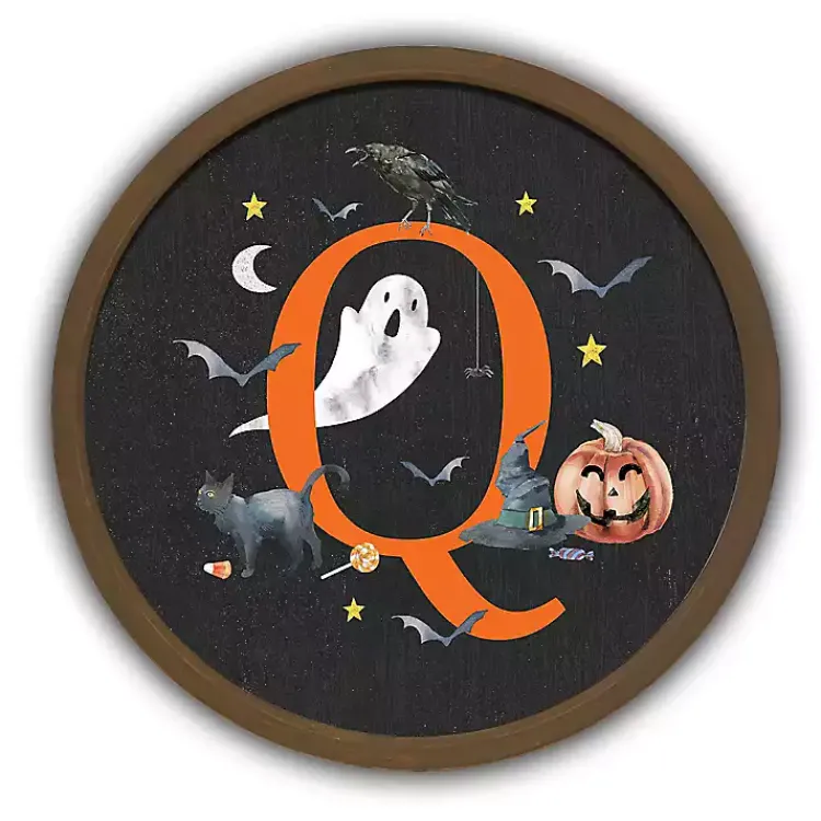 Monogram Seasonal Decor>Kirklands Home Halloween Monogram Q Brown Framed Wall Plaque