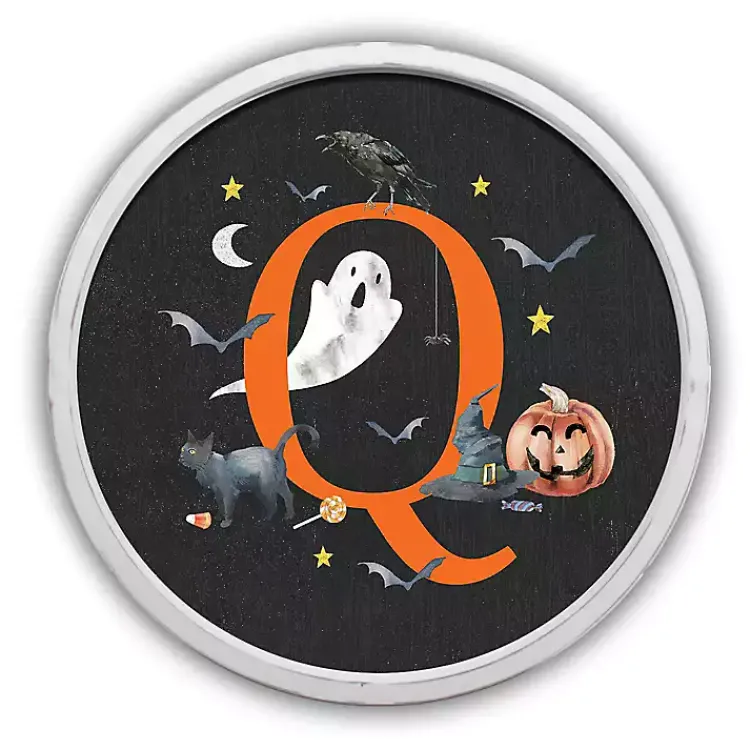Monogram Seasonal Decor>Kirklands Home Halloween Monogram Q White Framed Wall Plaque