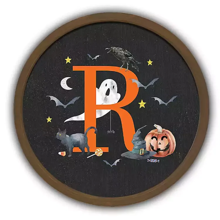 Monogram Seasonal Decor>Kirklands Home Halloween Monogram R Brown Framed Wall Plaque