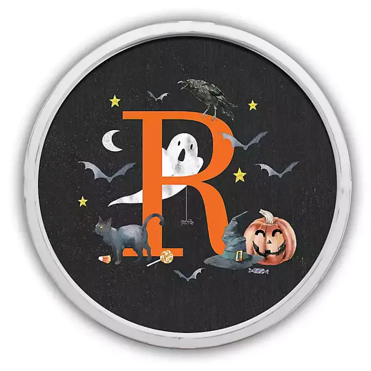 Monogram Seasonal Decor>Kirklands Home Halloween Monogram R White Framed Wall Plaque