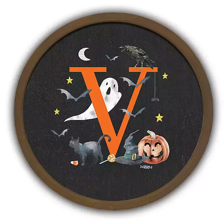 Halloween>Kirklands Home Halloween Monogram V Brown Framed Wall Plaque