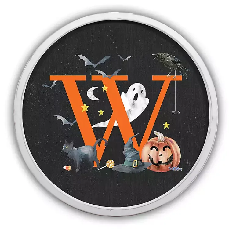 Halloween>Kirklands Home Halloween Monogram W White Framed Wall Plaque