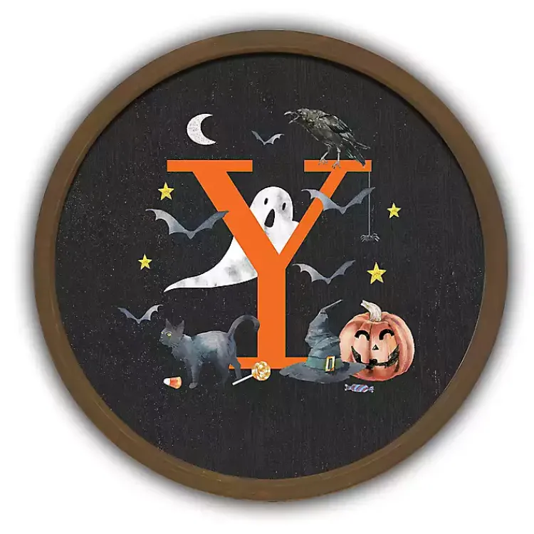 Halloween>Kirklands Home Halloween Monogram Y Brown Framed Wall Plaque
