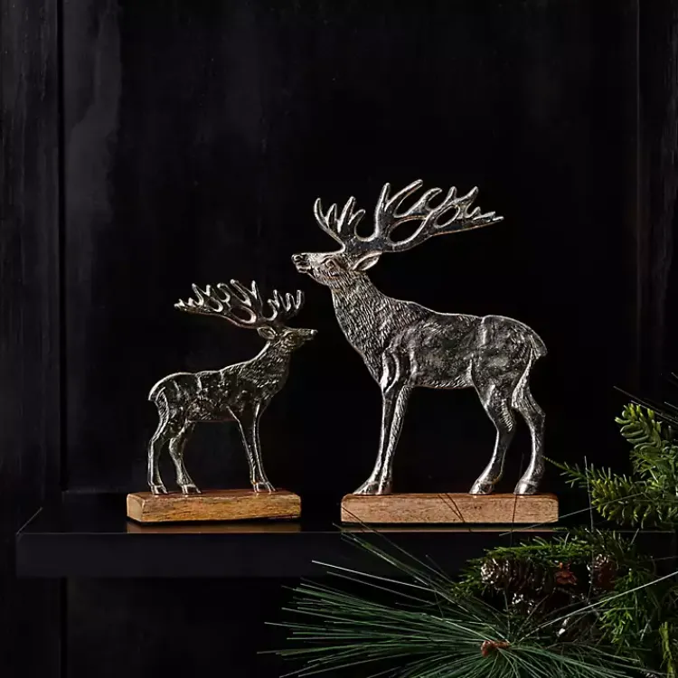 Christmas Decorations>Kirklands Home Hammered Metal Deer Silhouette Figurines, Set of 2 Silver