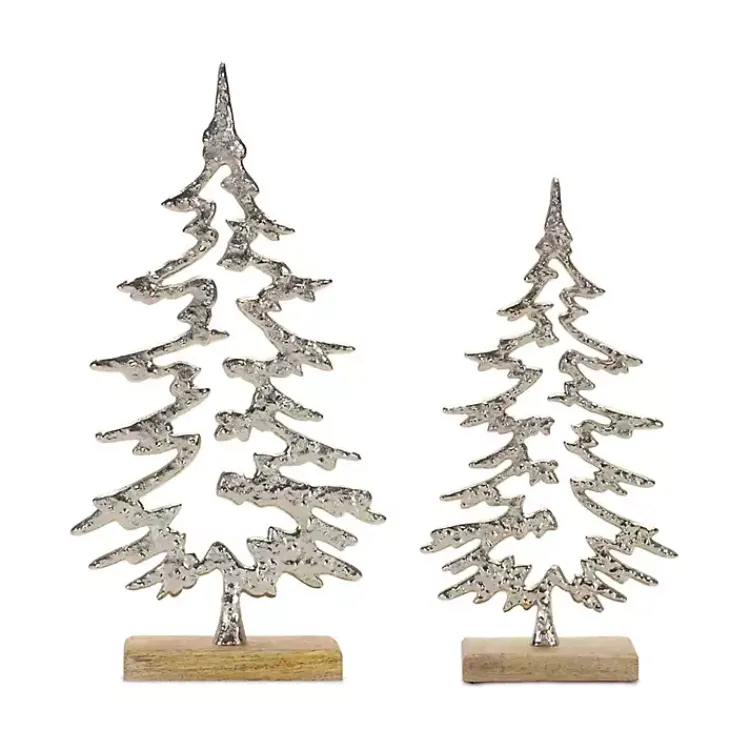 Christmas Decorations>Kirklands Home Hammered Metal Pine Tree Figurines, Set of 2 Silver