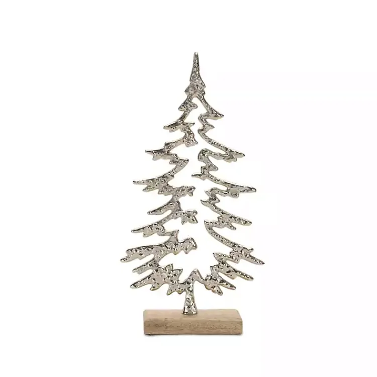 Christmas Decorations>Kirklands Home Hammered Metal Pine Tree Figurines, Set of 2 Silver