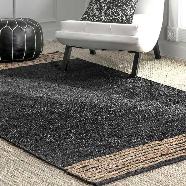 Kirklands Home Hand Braided Leather Kelli Jute Area Rug, 7x9 Black Outlet