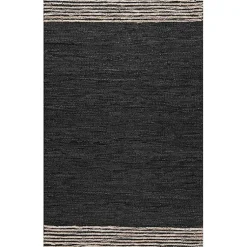 Kirklands Home Hand Braided Leather Kelli Jute Area Rug, 7x9 Black Outlet