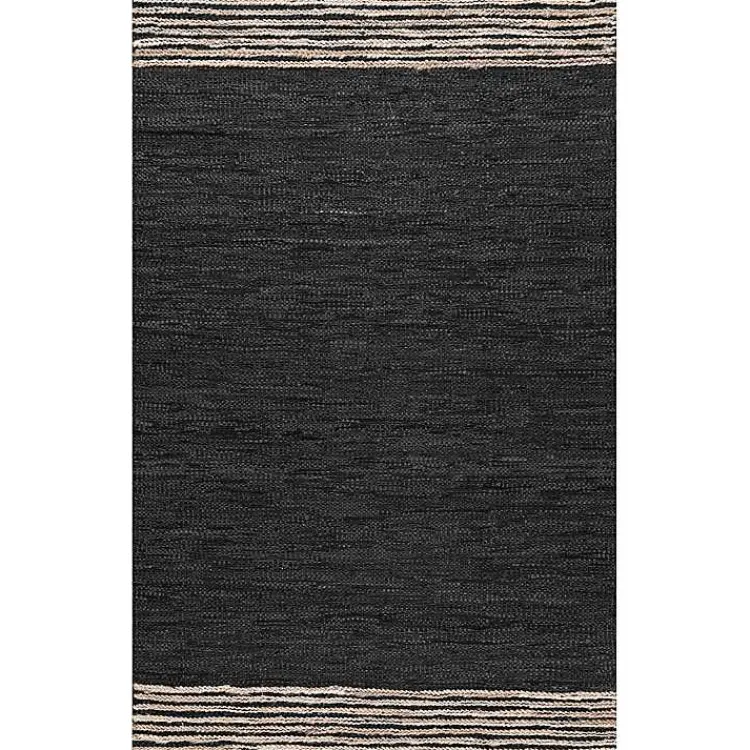 Kirklands Home Hand Braided Leather Kelli Jute Area Rug, 7x9 Black Outlet
