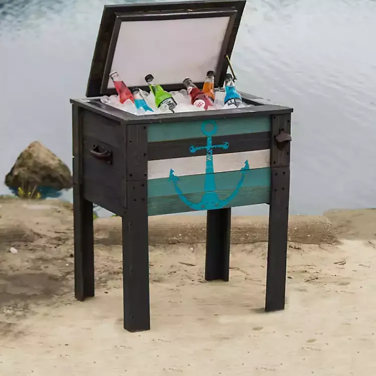 Kirklands Home Handcrafted Wood Anchor Outdoor Patio Cooler Gray Hot