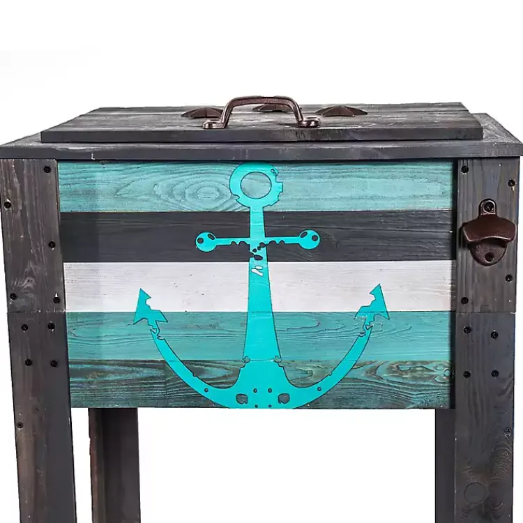 Kirklands Home Handcrafted Wood Anchor Outdoor Patio Cooler Gray Hot