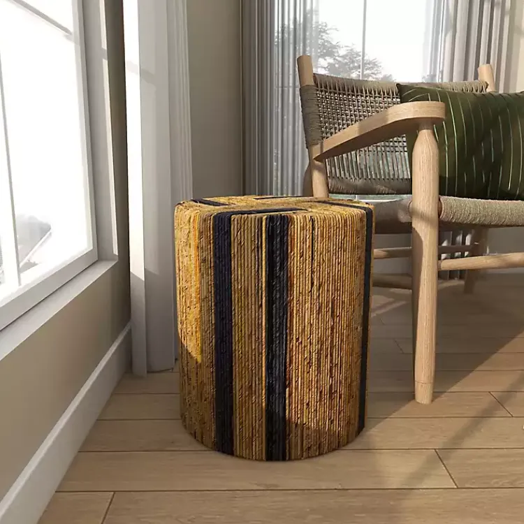 Kirklands Home Handmade Round Banana Leaf Striped Accent Table Brown Outlet