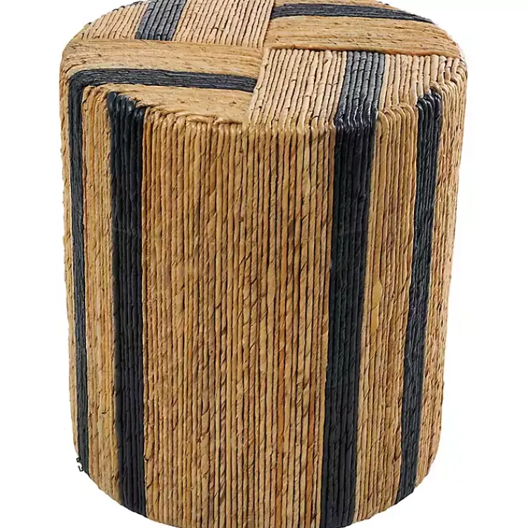 Kirklands Home Handmade Round Banana Leaf Striped Accent Table Brown Outlet