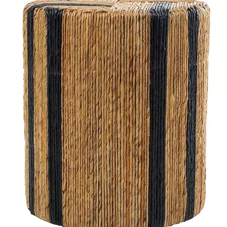 Kirklands Home Handmade Round Banana Leaf Striped Accent Table Brown Outlet