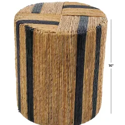 Kirklands Home Handmade Round Banana Leaf Striped Accent Table Brown Outlet