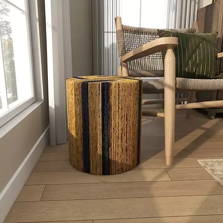 Kirklands Home Handmade Round Banana Leaf Striped Accent Table Brown Outlet