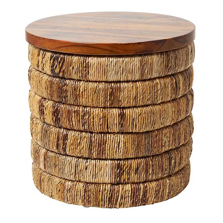 Kirklands Home Handmade Seagrass Round Accent Table Brown Hot