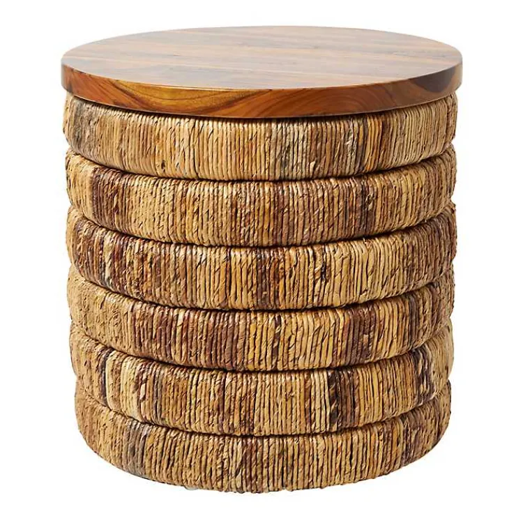 Kirklands Home Handmade Seagrass Round Accent Table Brown Hot