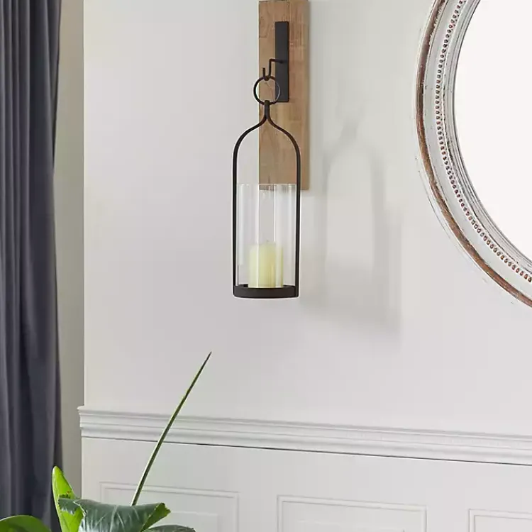 Sconces>Kirklands Home Hanging Lantern Fir Wood and Iron Sconce