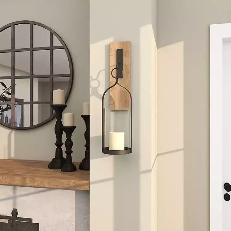 Sconces>Kirklands Home Hanging Lantern Fir Wood and Iron Sconce