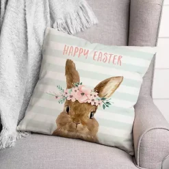 Easter Decorations>Kirklands Home Happy Easter Bunny with Floral Crown Pillow