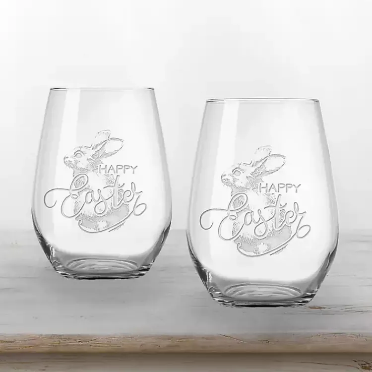 Easter Decorations>Kirklands Home Happy Easter Engraved 2-pc. Wine Glass Set Clear