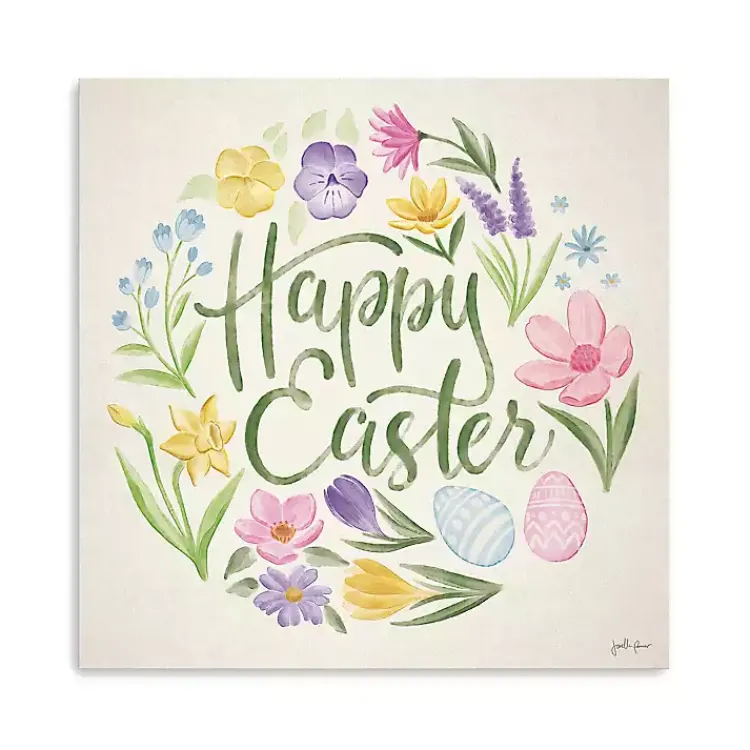 Easter Decorations>Kirklands Home Happy Easter Floral Egg Wreath Canvas Art Print
