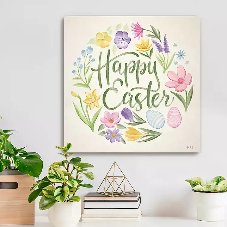 Easter Decorations>Kirklands Home Happy Easter Floral Egg Wreath Canvas Art Print