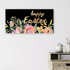 Easter Decorations>Kirklands Home Happy Easter Gold Floral Canvas Art Print