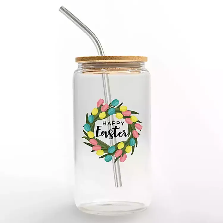 Easter Decorations>Kirklands Home Happy Easter Wreath Glass Tumbler Clear