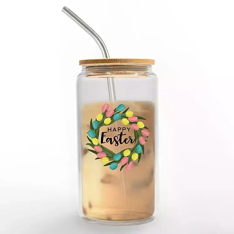 Easter Decorations>Kirklands Home Happy Easter Wreath Glass Tumbler Clear