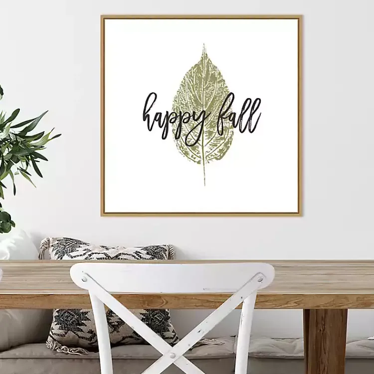 Fall>Kirklands Home Happy Fall Leaf Stamp Framed Canvas Art Print