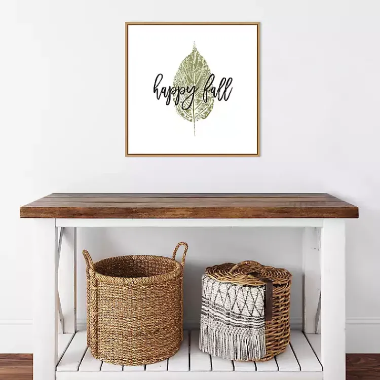 Fall>Kirklands Home Happy Fall Leaf Stamp Framed Canvas Art Print